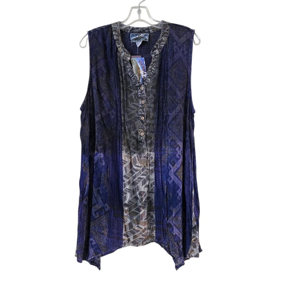 TIENDA HO Womens Sleeveless Blue and‎ Gray Patterned Top One Size
